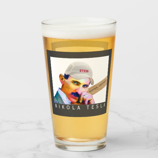 Funny Tesla Portrait Beer Glas (Voorkant gevuld)