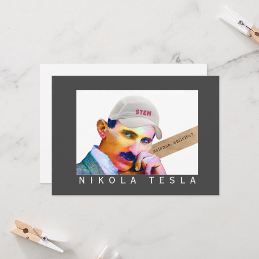 Funny Tesla Portrait Kaart (Voorkant / Achterkant in situ)