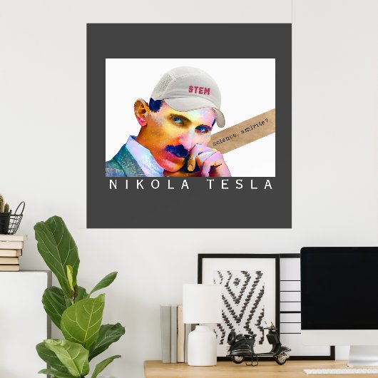 Funny Tesla Portrait Poster (Thuiskantoor)