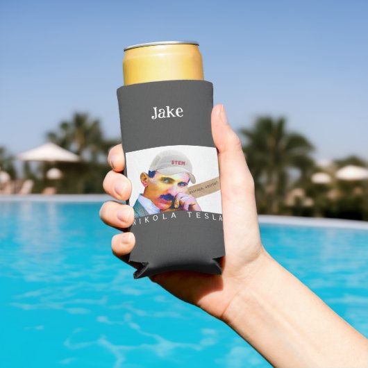 Funny Tesla Portrait Seltzer Blikjeskoeler (Insitu Zwembad)