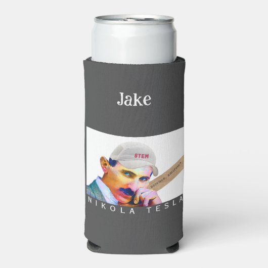Funny Tesla Portrait Seltzer Blikjeskoeler (Seltzer Voorkant)
