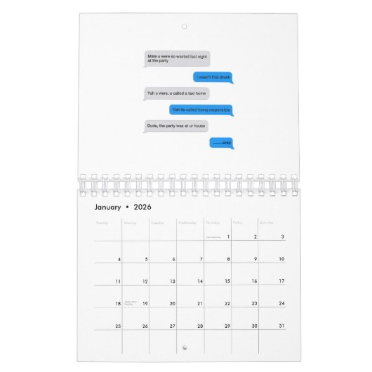 Funny text message kalender (Jan 2026)