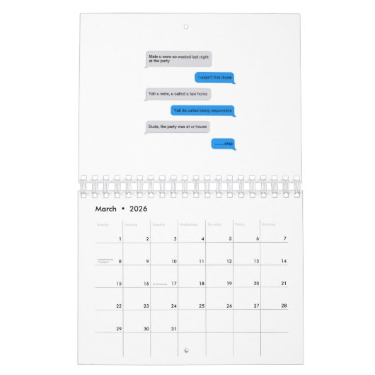 Funny text message kalender (Mar 2026)