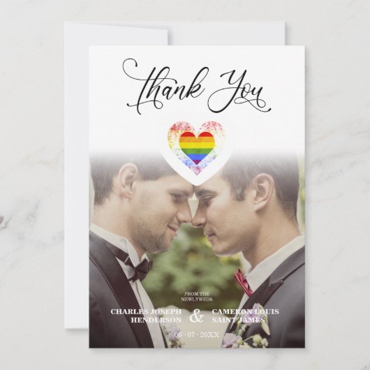 Funny Thank You LGBT Rainbow Pride Heart Photo Bedankkaart (Voorkant)