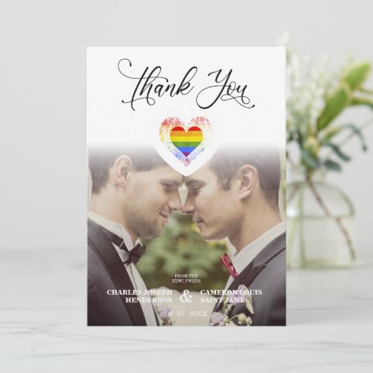 Funny Thank You LGBT Rainbow Pride Heart Photo Bedankkaart (Staand voorkant)