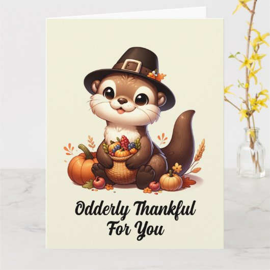 Funny Thankful Otter Vriend Thanksgiving Kaart (Gele Bloem)