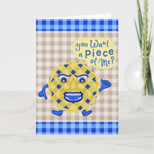 Funny Thanksgiving Blueberry Pie Humor Gingham Feestdagen Kaart (Voorkant)