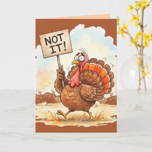 Funny Thanksgiving Card – Turkey Trouble Kaart (Gele Bloem)