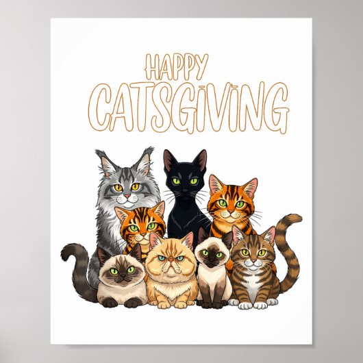 Funny Thanksgiving Cat Lovers Gift Happy Catsgivin Poster (Voorkant)