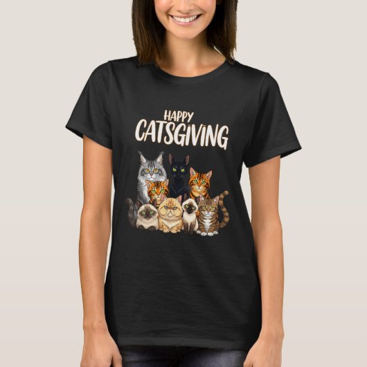 Funny Thanksgiving Cat Lovers Gift Happy Catsgivin T-shirt (Voorkant)