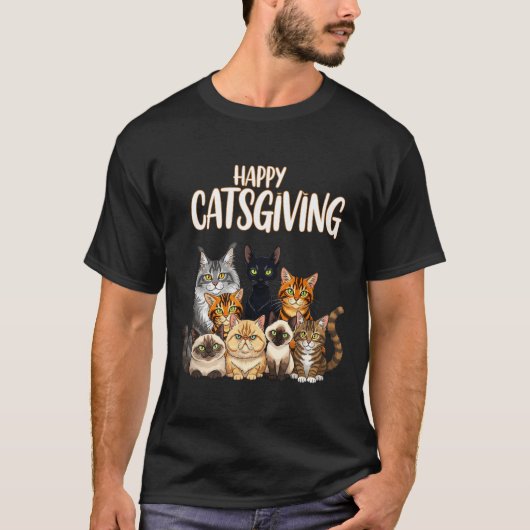 Funny Thanksgiving Cat Lovers Gift Happy Catsgivin T-shirt (Voorkant)