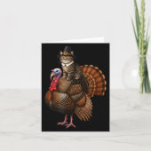 Funny Thanksgiving Cat On Turkey, Lgrim Hat Turkey Kaart (Voorkant)