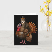 Funny Thanksgiving Cat On Turkey, Lgrim Hat Turkey Kaart (Gele Bloem)