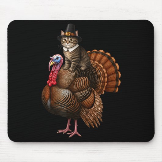 Funny Thanksgiving Cat On Turkey, Lgrim Hat Turkey Muismat (Voorkant)