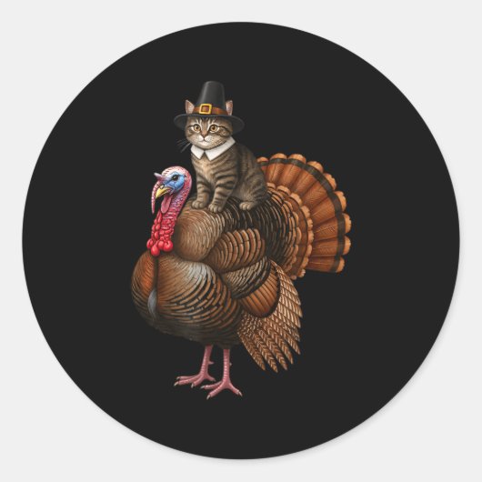 Funny Thanksgiving Cat On Turkey, Lgrim Hat Turkey Ronde Sticker (Voorkant)