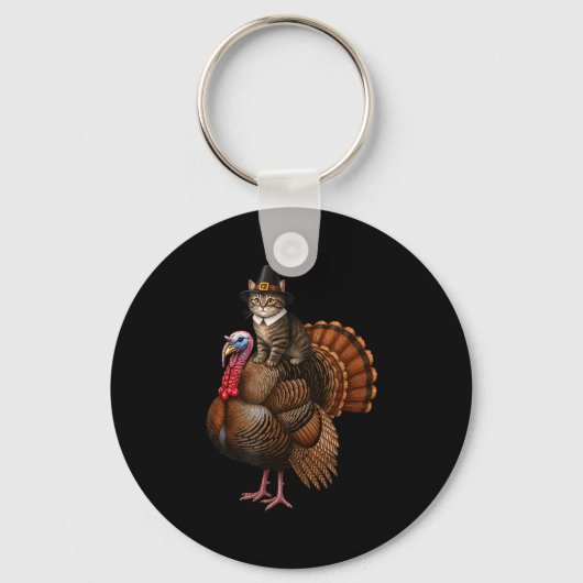 Funny Thanksgiving Cat On Turkey, Lgrim Hat Turkey Sleutelhanger (Voorkant)