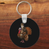 Funny Thanksgiving Cat On Turkey, Lgrim Hat Turkey Sleutelhanger (Voorkant)