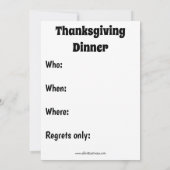Funny Thanksgiving Dinner Invitations Kaart (Achterkant)