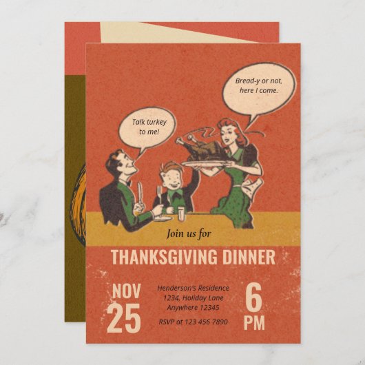 Funny Thanksgiving Dinner Party Invitation Kaart (Voorkant / Achterkant)