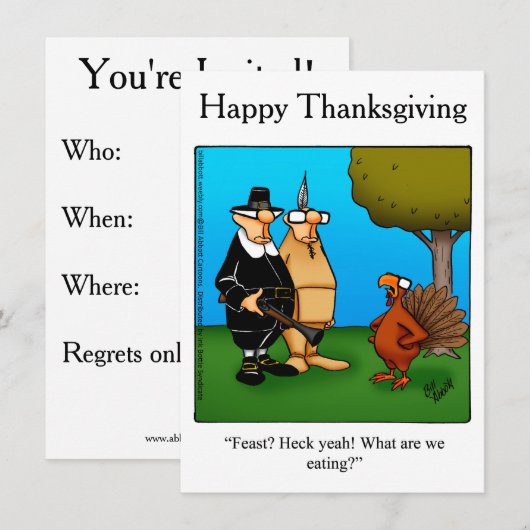 Funny Thanksgiving "Feast Heck Ja" Uitnodigingen (Voorkant / Achterkant)