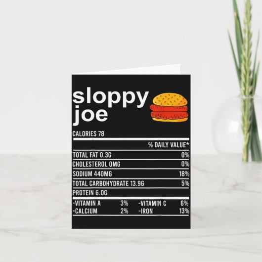 Funny Thanksgiving Food Apparel, Sloppy Joe Nutrit Kaart (Voorkant)