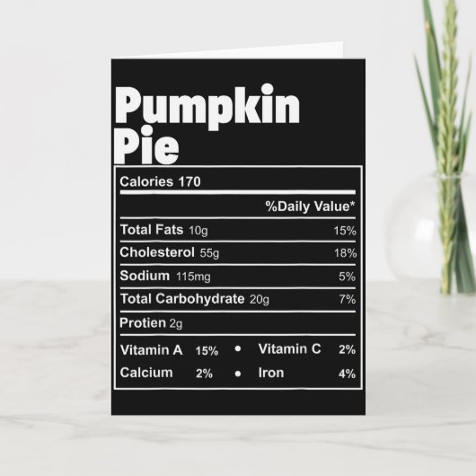 Funny Thanksgiving Food Pumpkin E Nutritional Fact Kaart (Voorkant)