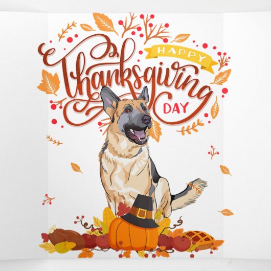 Funny Thanksgiving geeft Duits Shepherd Dog Drieluik Aankondiging (Binnenkant midden)