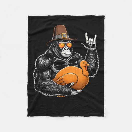 Funny Thanksgiving Gorilla Holding Turkey Lgrim Ha Fleece Deken (Voorkant)