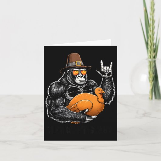 Funny Thanksgiving Gorilla Holding Turkey Lgrim Ha Kaart (Voorkant)
