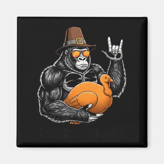 Funny Thanksgiving Gorilla Holding Turkey Lgrim Ha Magneet (Voorkant)