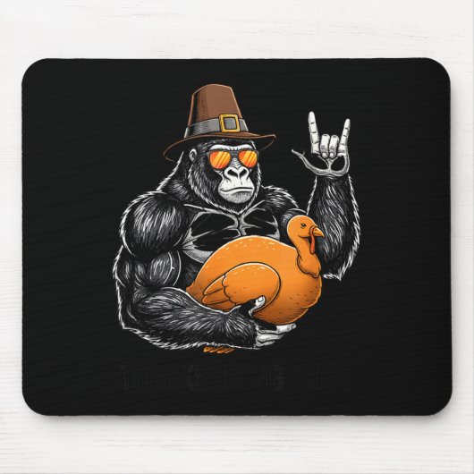 Funny Thanksgiving Gorilla Holding Turkey Lgrim Ha Muismat (Voorkant)