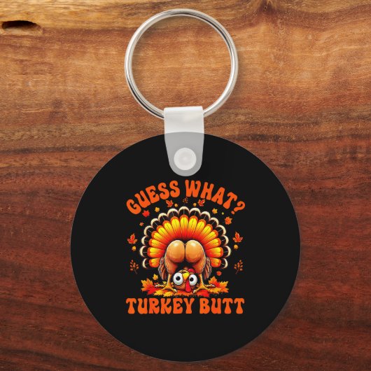 Funny Thanksgiving Guess What Turkey Butt Couples  Sleutelhanger (Voorkant)