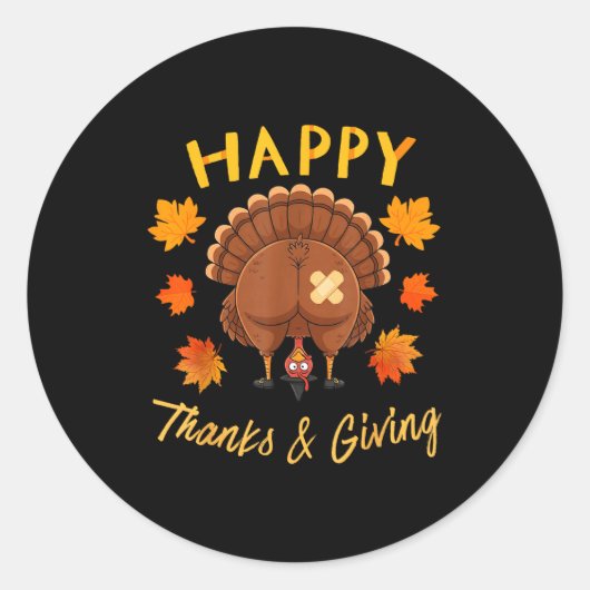 Funny Thanksgiving Guess What Turkey Butt Ronde Sticker (Voorkant)