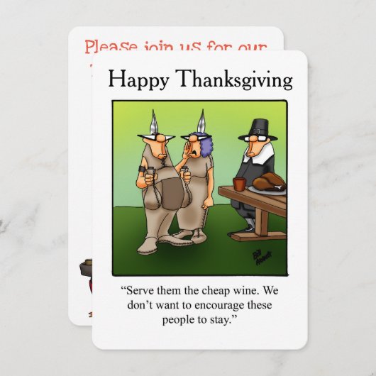 Funny Thanksgiving Humor "Cheap Wine" Uitnodiginge Kaart (Voorkant / Achterkant)