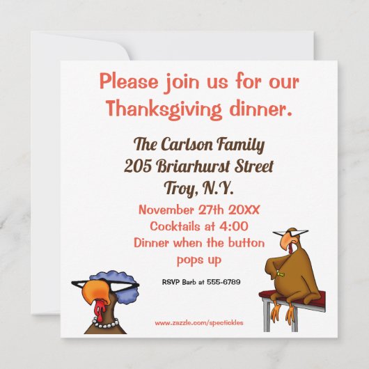 Funny Thanksgiving Humor Dinner Invitations Kaart (Achterkant)