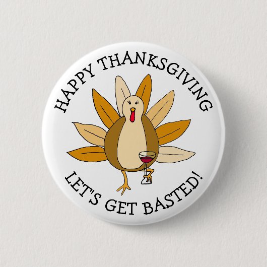 Funny Thanksgiving Humor Drink Turkije met wijn Ronde Button 5,7 Cm (Voorkant)
