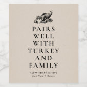 Funny Thanksgiving is goed met familie Wijn Etiket (Enkel label)