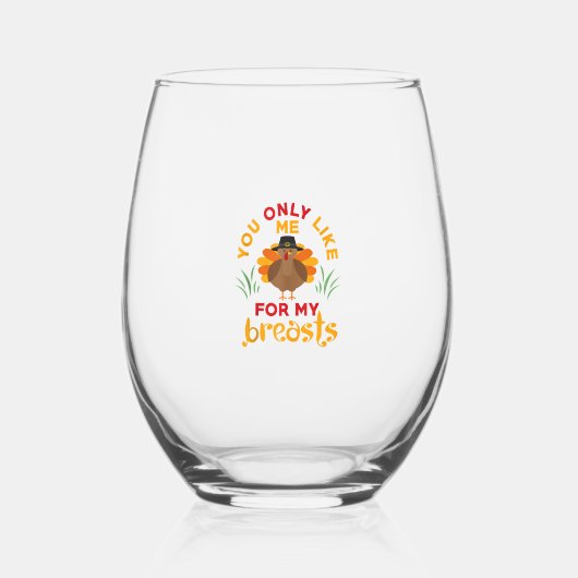 Funny Thanksgiving Pilgrim Turkije Wijnglas Zonder Voet (Voorkant)