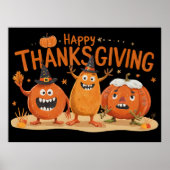 Funny Thanksgiving Pumpkins in Witch Hats Cartoon  Poster (Voorkant)