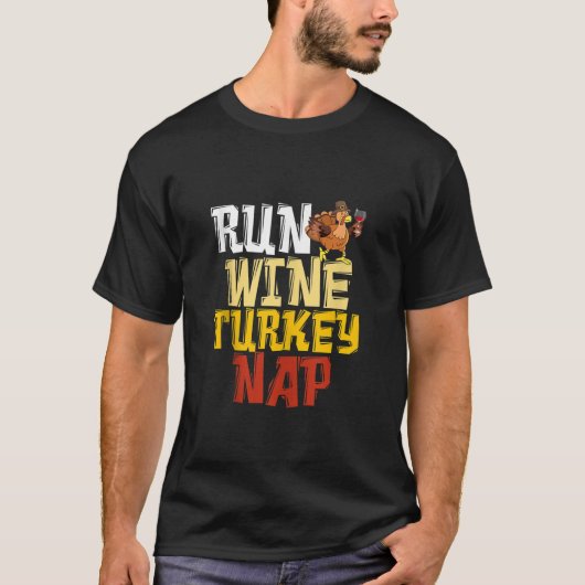 Funny Thanksgiving Runner run Wine Turkey Nap Runi T-shirt (Voorkant)