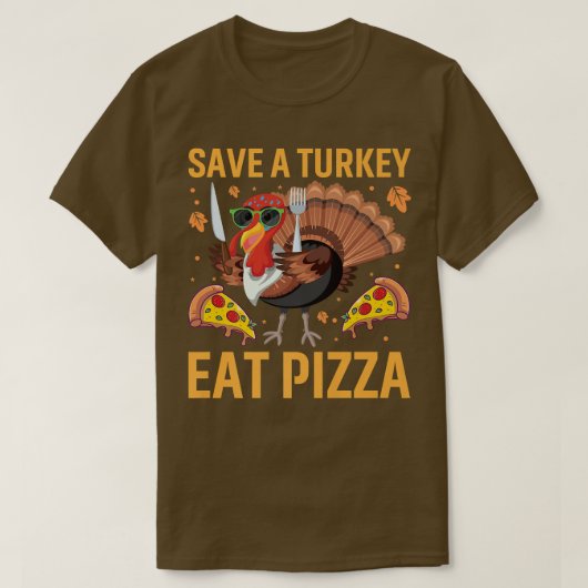 Funny Thanksgiving T-shirt Red een Turks Eat Pizza (Design voorkant)