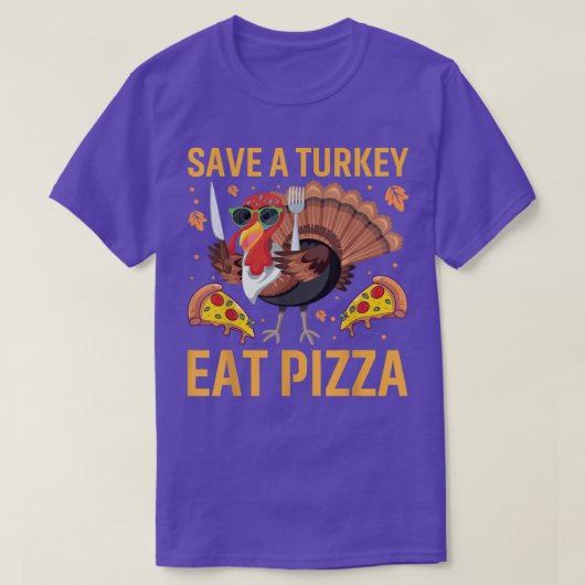 Funny Thanksgiving T-shirt Red een Turks Eat Pizza (Design voorkant)