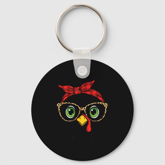 Funny Thanksgiving Turkey, Leopard Gles &amp; Buff Sleutelhanger (Voorkant)