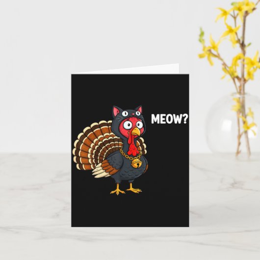 Funny Thanksgiving Turkey Meow Cat Disguise Men Wo Kaart (Gele Bloem)