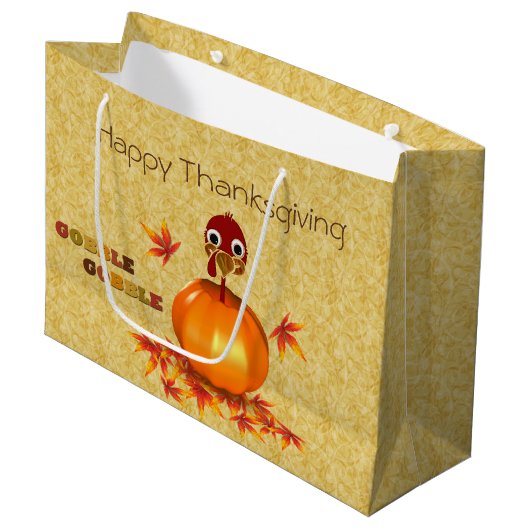 Funny Thanksgiving Turkey Pumpkin Large Gift Bag Large Cadeautasje (Voorkant Gekanteld)