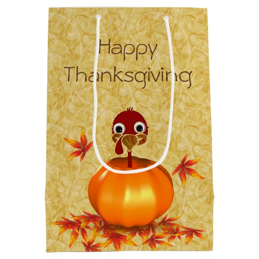 Funny Thanksgiving Turkey Pumpkin Medium Gift Bag Cadeauzakje (Achterkant)
