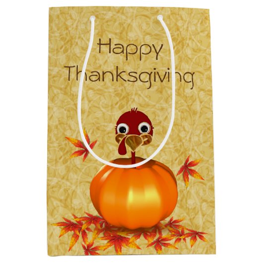 Funny Thanksgiving Turkey Pumpkin Medium Gift Bag Medium Cadeauzakje (Voorkant)