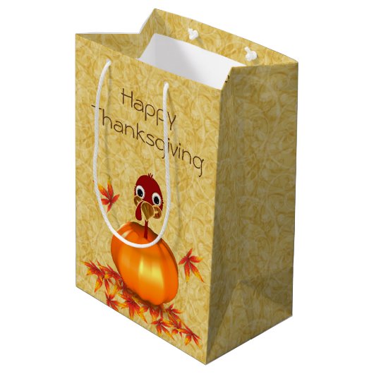 Funny Thanksgiving Turkey Pumpkin Medium Gift Bag Medium Cadeauzakje (Achterkant Gekanteld)