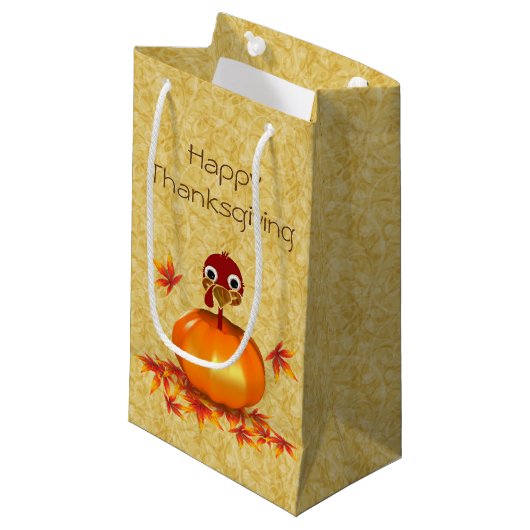 Funny Thanksgiving Turkey Pumpkin Small Gift Bag Klein Cadeauzakje (Voorkant Gekanteld)