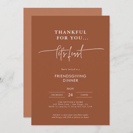 Funny Thanksgiving Uitnodiging Friendsgiving Dinne (Voorkant / Achterkant)